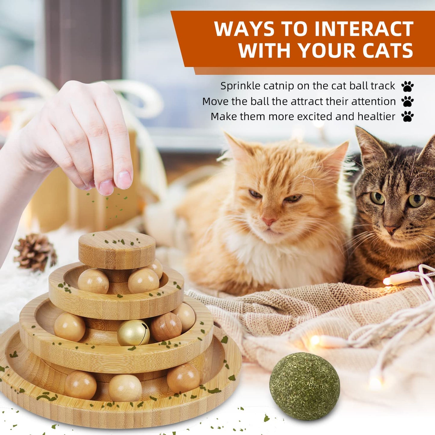 DoogCat Cat Ball Track Toy,Kitty Toys Roller,3-Level Ball Tower with 9 Removable Balls,Interactive Cat Toy, DIY Circle Fun Toy for Kitten Mental Physical Exercise - Medium Size