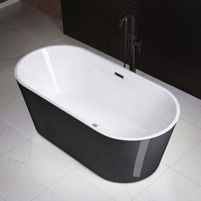 WOODBRIDGE 67" Freestanding Acylic Soaking Bathtub with White, Drain and Overflow in Matte, BTA1813-MB-Drain &O, Matte Black