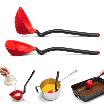 Dreamfarm Fladle Fold-Flat, Space-Saving Serving & Cooking Ladle Measures up to 1/2 Cup with Silicone Scraping Squeegee-Tip - 12" Red