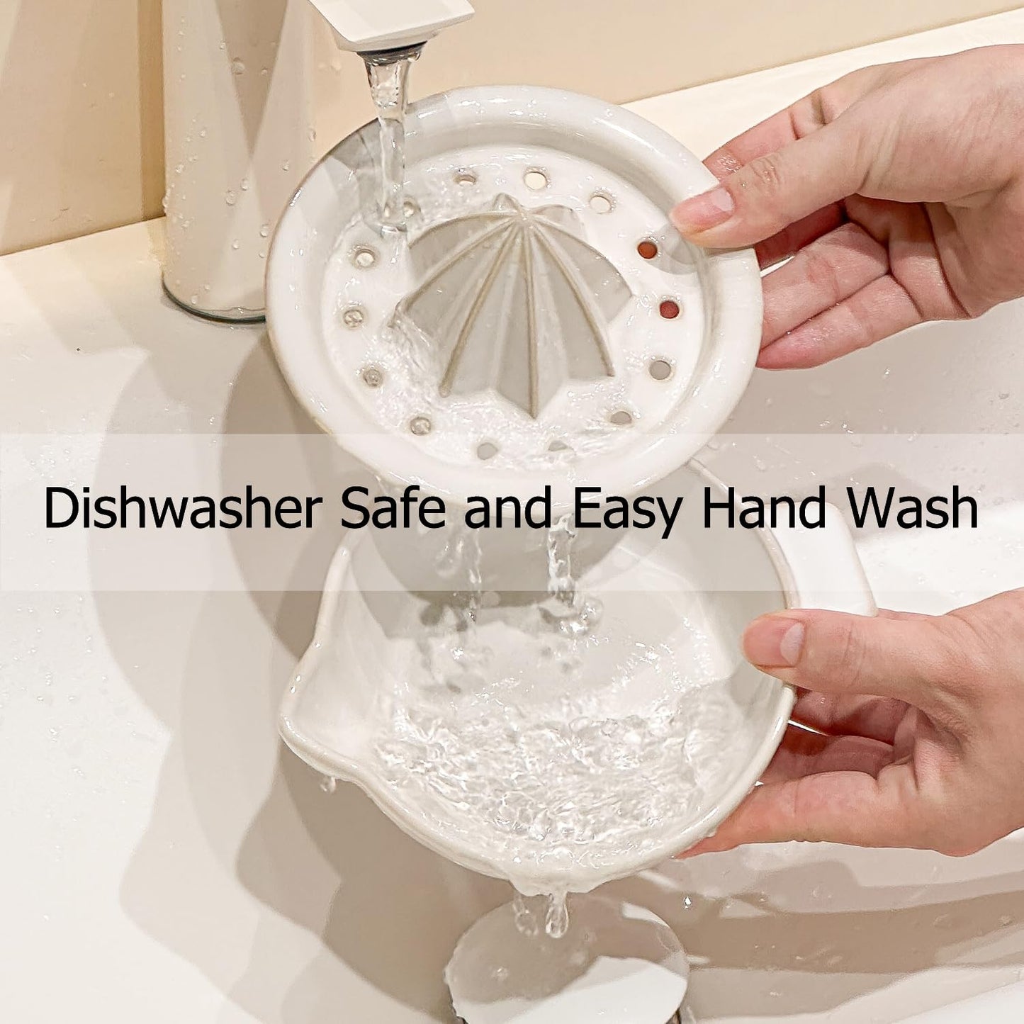 Ceramic Citrus Lemon Orange Juicer Manual Squeezer, Hand Juicer Reamer Rotation Press with 6.8oz Bowl, Strainer Lid, Spout, Handle, Dishwasher Safe, Easy to Clean