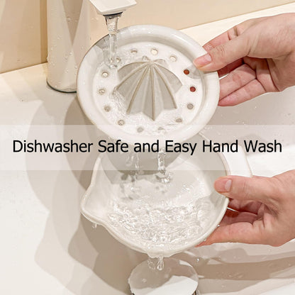 Ceramic Citrus Lemon Orange Juicer Manual Squeezer, Hand Juicer Reamer Rotation Press with 6.8oz Bowl, Strainer Lid, Spout, Handle, Dishwasher Safe, Easy to Clean