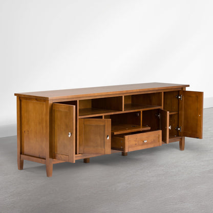 SIMPLIHOME Warm Shaker TV Stand - 72 inch Wide Solid Wood Media Console in Warm Honey Brown, Transitional Entertainment Center for Living Room for TVs up to 80 Inches with Cable Management