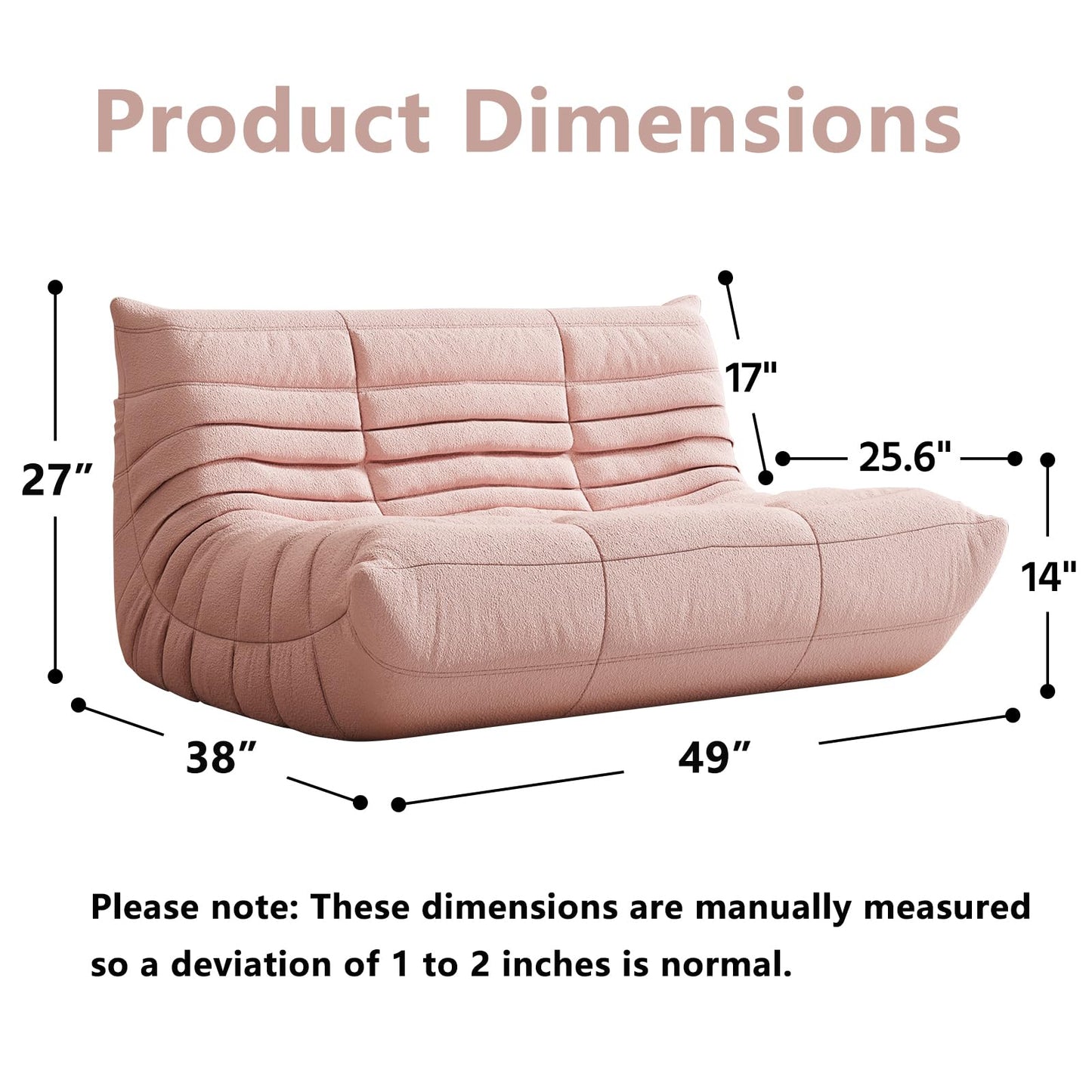 Comfy Memory Foam Loveseat Bean Bag Chair for Adults - Teddy Fleece Fireside Accent Chair for Reading, Lazy Floor Sofa Couch Boneless Chaise Lounge for Living Room Bedroom Home Theater, 2 Seater