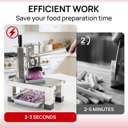 ARINOO Commercial French Fry Cutter and Vegetable Dicer with 3 Stainless Steel Blades – 3/8", 1/2", 1/4" – Heavy Duty Stainless Steel Potato Slicer for Home and Restaurant Use