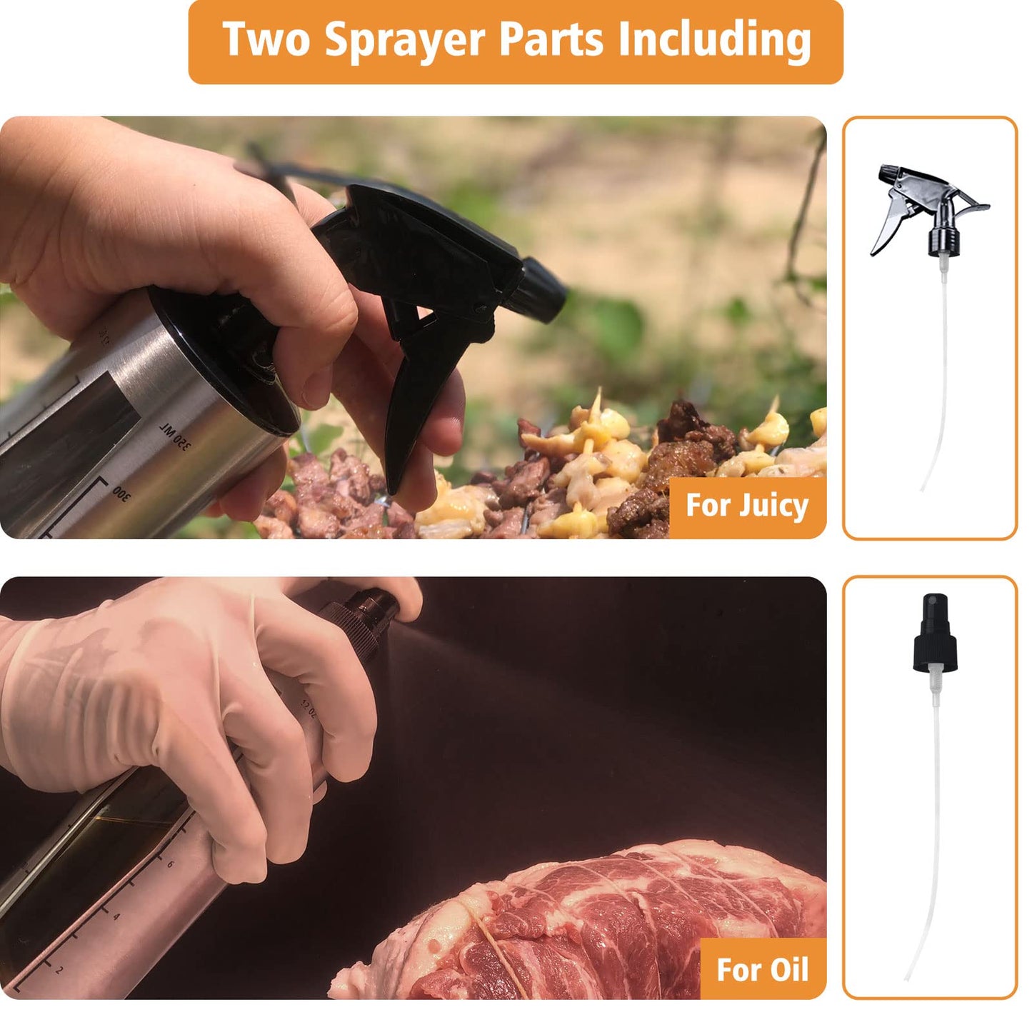 HEYISME BBQ Spray Bottle & Marinade Injector for Smoking, Upgrade 3 in 1 Food Grade Spritzer Bottle for Smoker(Adding Oil Mist Sprayer), 12oz/350ml