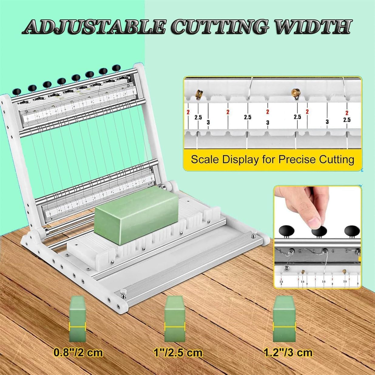 Soap Making Molds,Adjustable Multi-Wire Handmade Soap Cutter Machine – 2/2.5/3cm Thickness for Loaf Soap, Candles, Cheese, Butter & DIY Projects