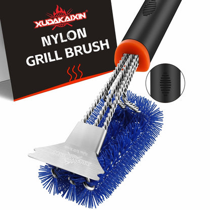 XUDAKAIXIN Grill Brush and Scraper, Safe Nylon Bristles Barbecue Outdoor Grill Brush for Cooled Grates, Extra Strong BBQ Cleaner Accessories (Blue)