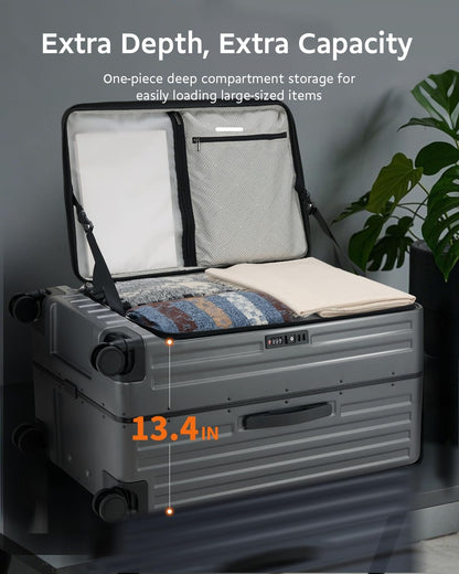 CENSIEN Checked Luggage, Large Suitcase 29 Inch Trunk Luggage with Spinner Wheels, Lightweight ABS+PC Hard Shell with Aluminum Frame, Top Opening, TSA Lock (Black, 1PC)