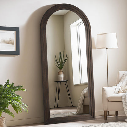 MELOMOIR Arched Full Length Mirror with Solid Wood Frame, 71"x32" Rustic Farmhouse Large Floor Mirror with Stand, Free Standing Leaning Hanging, for Bedroom Living Room Dressing Room Entryway, Brown