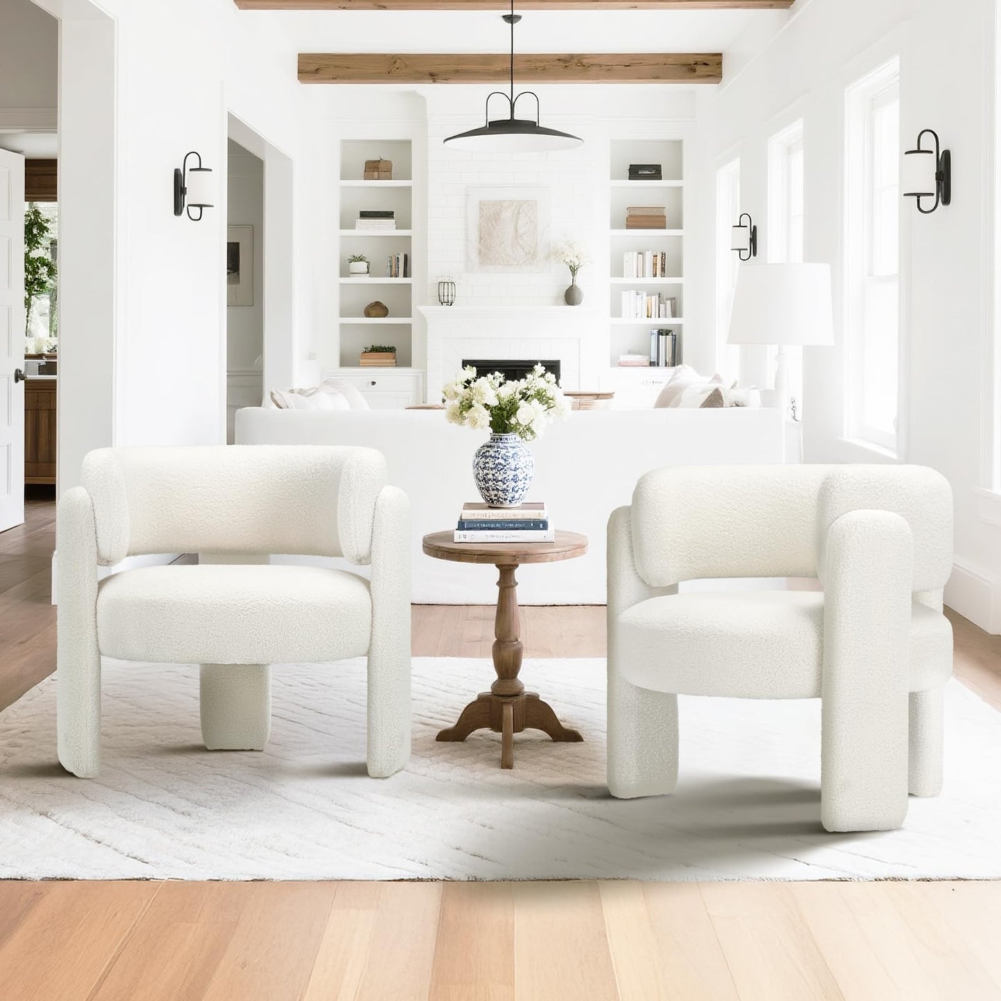 COLAMY Modern Accent Chair Set of 2, Velvet Accent Chairs, Upholstered Barrel Chairs with Solid Wood Legs, Comfy Side Chair for Living Room, Bedroom, Reading, Cozy Reading Chair,Cream