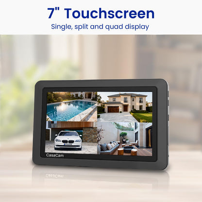 CasaCam Wireless Security Camera System Air | 7" Touchscreen Monitor and 2 720p Cameras | AC Powered, No Monthly Fees, Two-Way Audio, Free APP, Micro SD Card and Battery Installed, Model VS802