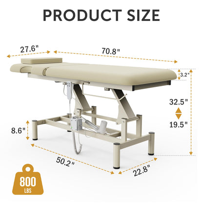 Dolonm 2 Motors Electric Massage Table, Hydraulic Electric Lift Adjustable Backrest and Height Lifting for Treatment, Physical Therapy, Spinal Massage, Facial Spa, Waxing, Tattooing - Beige Gray