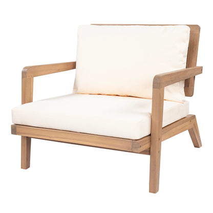 Christopher Knight Home Maeve Set of 2 Mid Century Modern Patio Furniture Acacia Wood Club Chairs, Outdoor Lounge Chairs, Relaxing Armchairs/Accent Chairs with Cushions for Patio, Light Teak+Beige