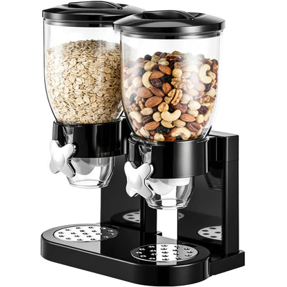 Dual-Control Dry Food Dispenser, 2 Pack 2L/67oz Cereal Dispenser Countertop, Cereal Containers Storage Airtight, Rotating Black Plastic Dry Food Dispenser, Candy Dispenser for Cereal, Coffee Beans