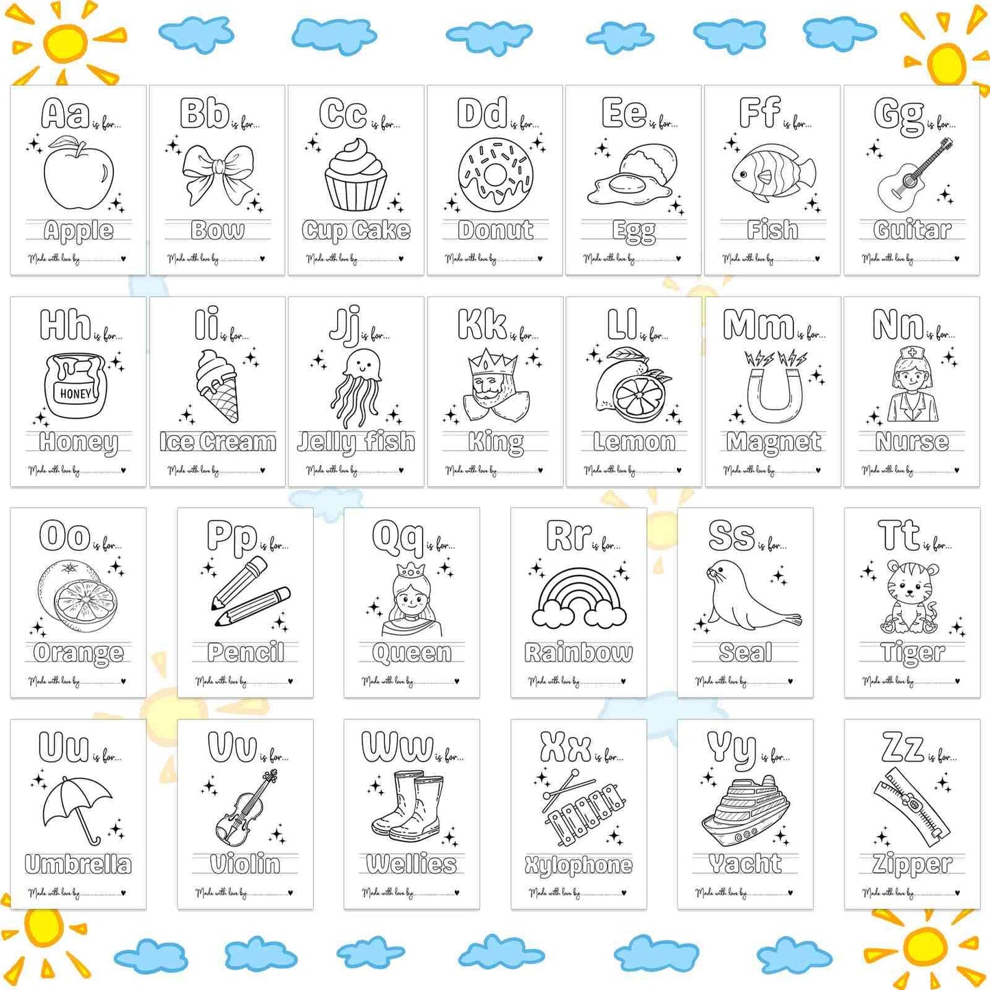 Baby's First ABC Book Baby Shower Activity, Boho Sun Baby Shower Guest Book Alternative with Alphabet Coloring Pages, Educational Keepsake & Activities, Sunshine Baby Shower Games Craft Kit