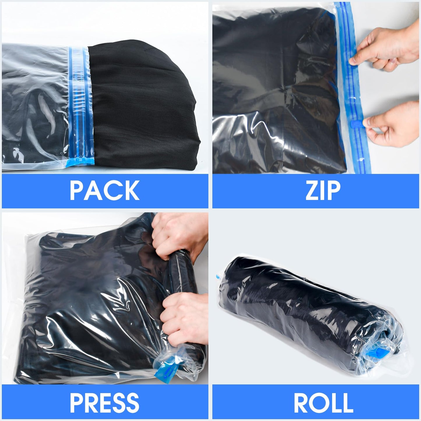 ZPP 12 Travel Roll Up Bags (5 Large/5 Medium/2 Small) Vacuum Seal Bags for Clothes, Mattress, Blanket, Comforters, Travel, Moving