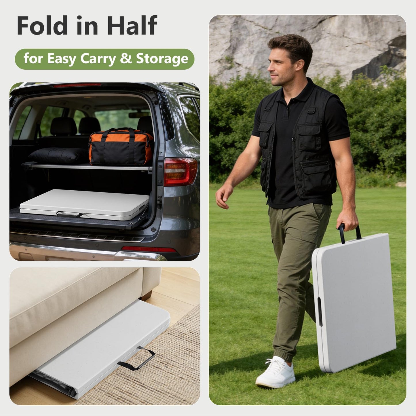 MAKE CHANGES Folding Table 6 Pack, 6 FT Foldable Plastic Table with Carrying Handle, Heavy Duty Portable Fold-in-Half Utility Table for Party, Camping, Banquet, Craft, Wedding, Indoor & Outdoor Use