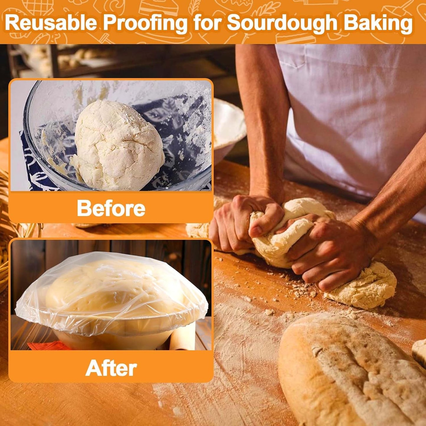 50PCS Bowl Covers for Bread Proofing, Reusable Elastic Plastic Covers for Sourdough Bread Baking