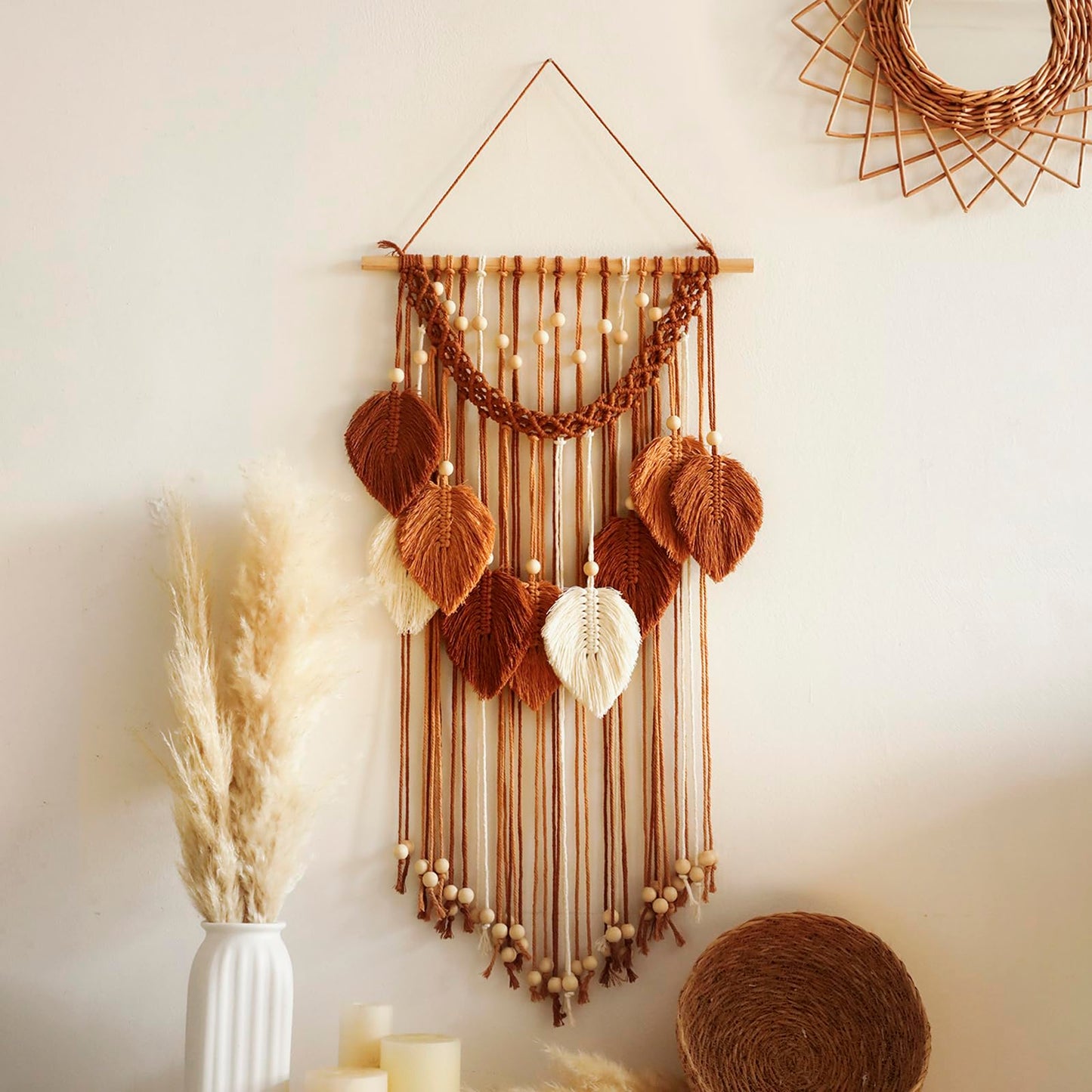 Artilady Macrame Wall Hanging -Handmade Leaf Wall Tapestry,Boho Decorations for Bedroom Living Room Bathroom,Earthy Room Decor Aesthetic,Wedding Birthday for Women Girls