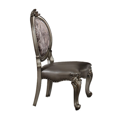 Acme Versailles Dining Side Chair in Silver PU and Antique Platinum (Set of 2)