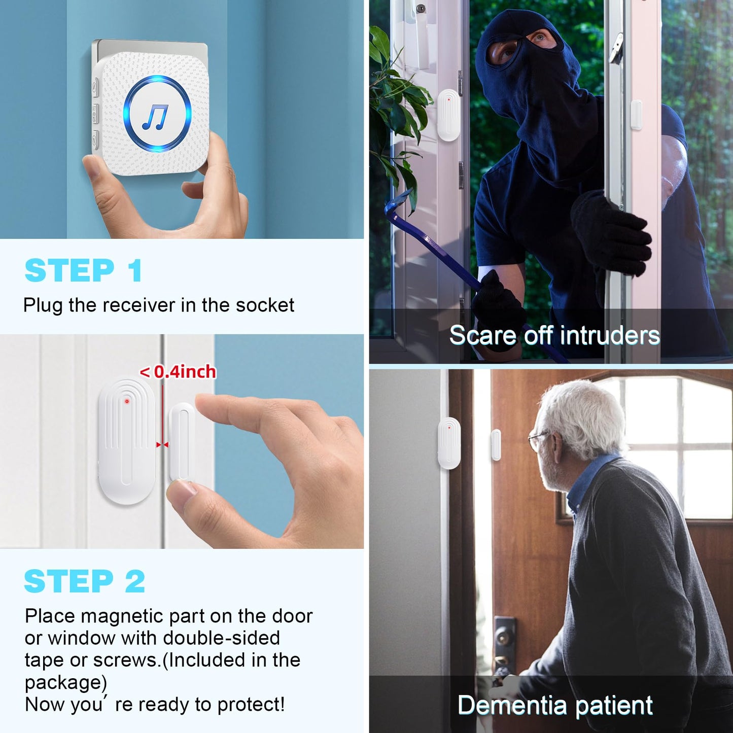 Sanjie Door Chime,Wireless Door Chimes When Door Opens Entry Alarm for Home/Business/Office/Store with 800ft Range,55 Chimes and 5 Adjustable Volume Door Ringer Alert