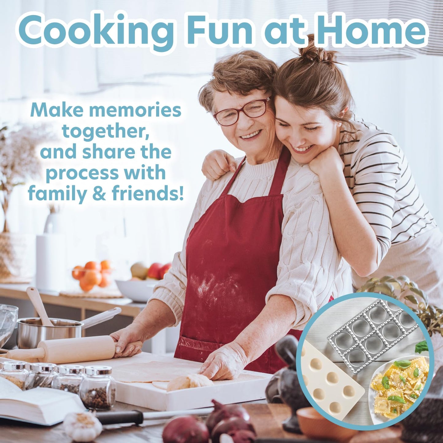 Ravioli Maker by Cucina Pro - Includes Tray and Press Tool - Makes 12 Italian, Authentic Raviolis at a Time, XL 1 3/4 Inch Squares, Easy to Use Pasta Maker Kit, Sturdy Construction & Great Gift