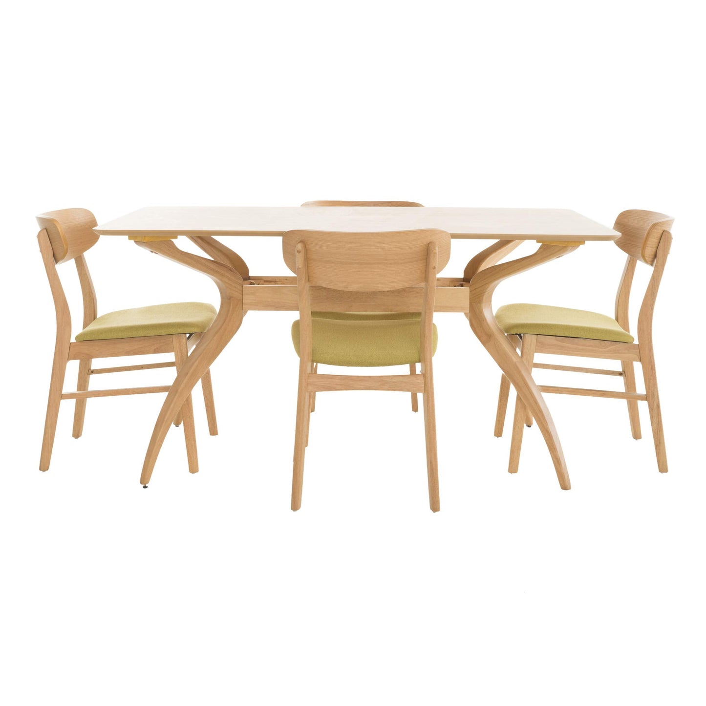 Christopher Knight Home Lucious Curved Leg Rectangular Dining Set, 5-Pcs Set, Natural Oak / Green Tea