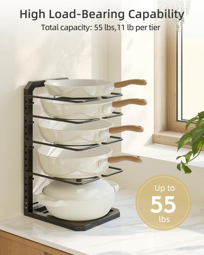 GIGIFTREE Pots and Pans Organizer under Cabinet, 5 Adjustable Tiers Heavy-Duty Pan Pot Organizer with 16.5" Height, Holds 55 LB - Cast Iron Skillets, Griddles, Shallow Cookware