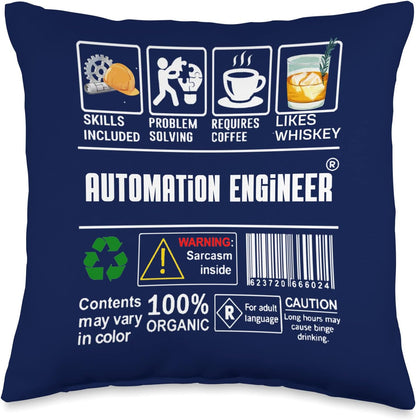 Automation Engineer Label Skills Solving Coffee Whiskey, Throw Pillow, Multicolor, 16x16