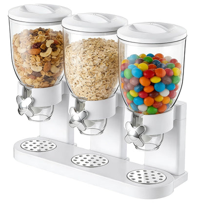 Cereal Dispenser Countertop, 3 Pack 2L/67oz Cereal Dispenser, Airtight Cereal Containers Storage, Rotating White Plastic Dry Food Dispenser, Rice Dispenser, Candy Dispenser for Cereal, Coffee Beans