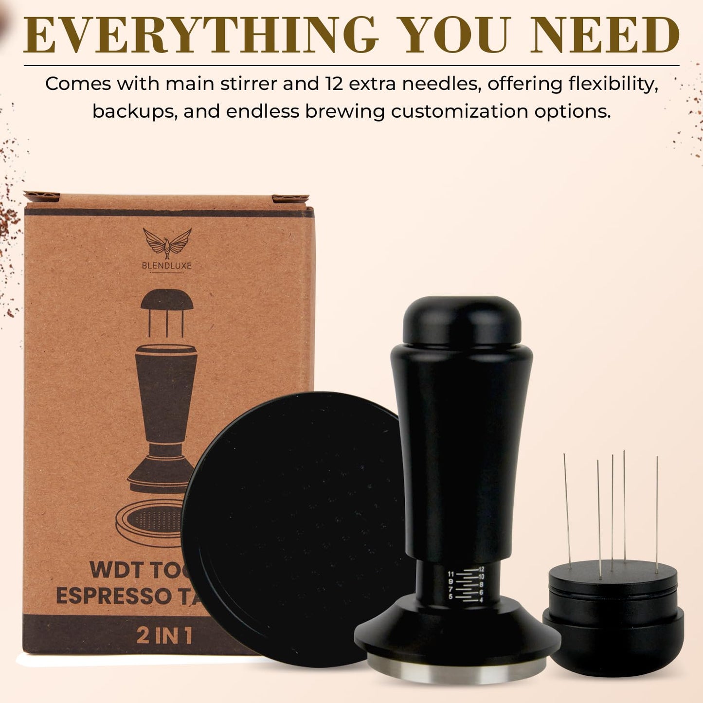 2-in-1 Espresso Tamper & WDT Stirrer Tool – 51mm Coffee Tamper with 10 Extra Needles (0.25mm & 0.4mm) – Stainless Steel Dual Sided Distributor for Even Extraction & Barista Quality Espresso (51 mm)