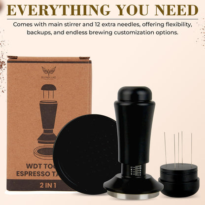 2-in-1 Espresso Tamper & WDT Stirrer Tool – 51mm Coffee Tamper with 10 Extra Needles (0.25mm & 0.4mm) – Stainless Steel Dual Sided Distributor for Even Extraction & Barista Quality Espresso (51 mm)