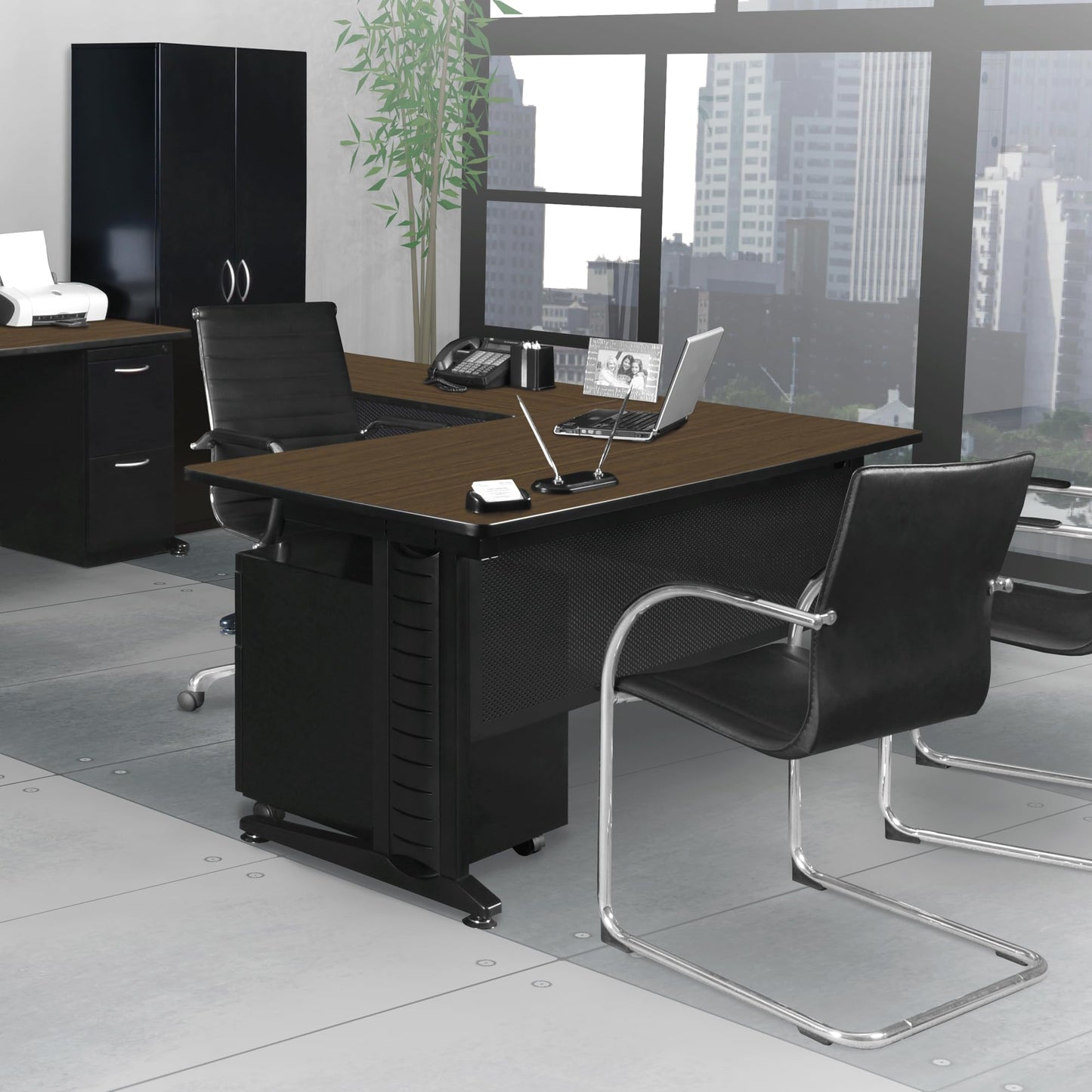 Regency Fusion 66 x 72 in. L Shaped Desk with Double Pedestal Drawer Unit- Neo Walnut