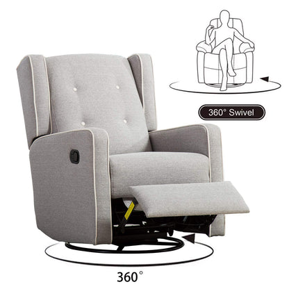 CANMOV Swivel Rocker Recliner Chair, Nursery Glider Chair, Nursery Rocking Chairs, Manual Reclining Chair, Grey