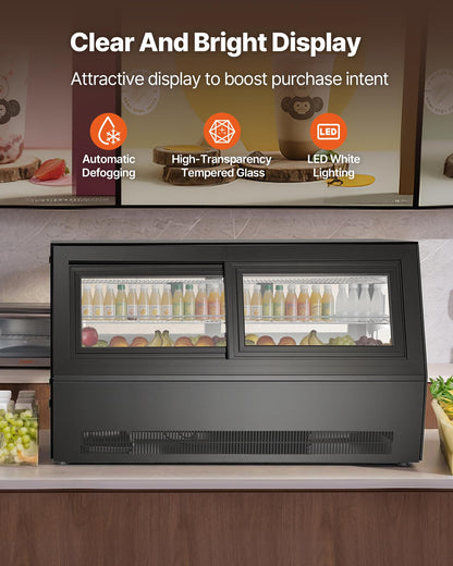 VEVOR Refrigerated Display Case, 7.1 Cu.Ft./190L Countertop Pastry Display Case, 2-Tier Commercial Cake Refrigerator with LED Lighting, TURBO Cooling, Frost-Free Air-Cooling, for Bakery, Dessert Shop
