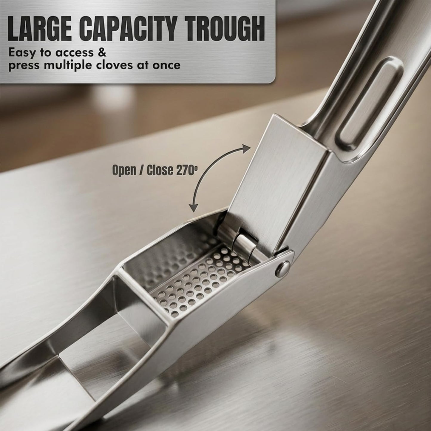 Premium Garlic Press Stainless Steel, Heavy Duty Mincer & Crusher Tool, Large Capacity Ginger Press and Masher, Easy Squeeze Presser, Rustproof Dishwasher Safe Kitchen Gadget