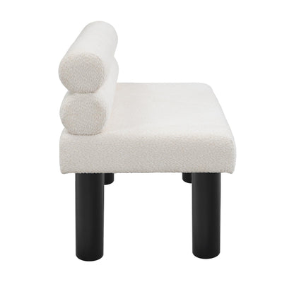 Christopher Knight Home Wally Boucle Upholstered Dining Bench, Modern Large Dining Room Chair, Entryway Ottoman Bench, Bedroom End of Bed Seating, Armless Desing and Wooden Frame, Milky White+Black