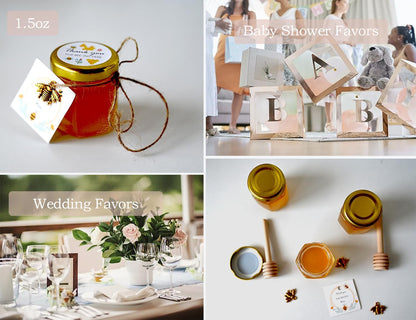 20 Pack Adabocute Mini Honey Jars with Dipper - Perfect for Baby Shower Favors and Wedding Favors - Includes Bee