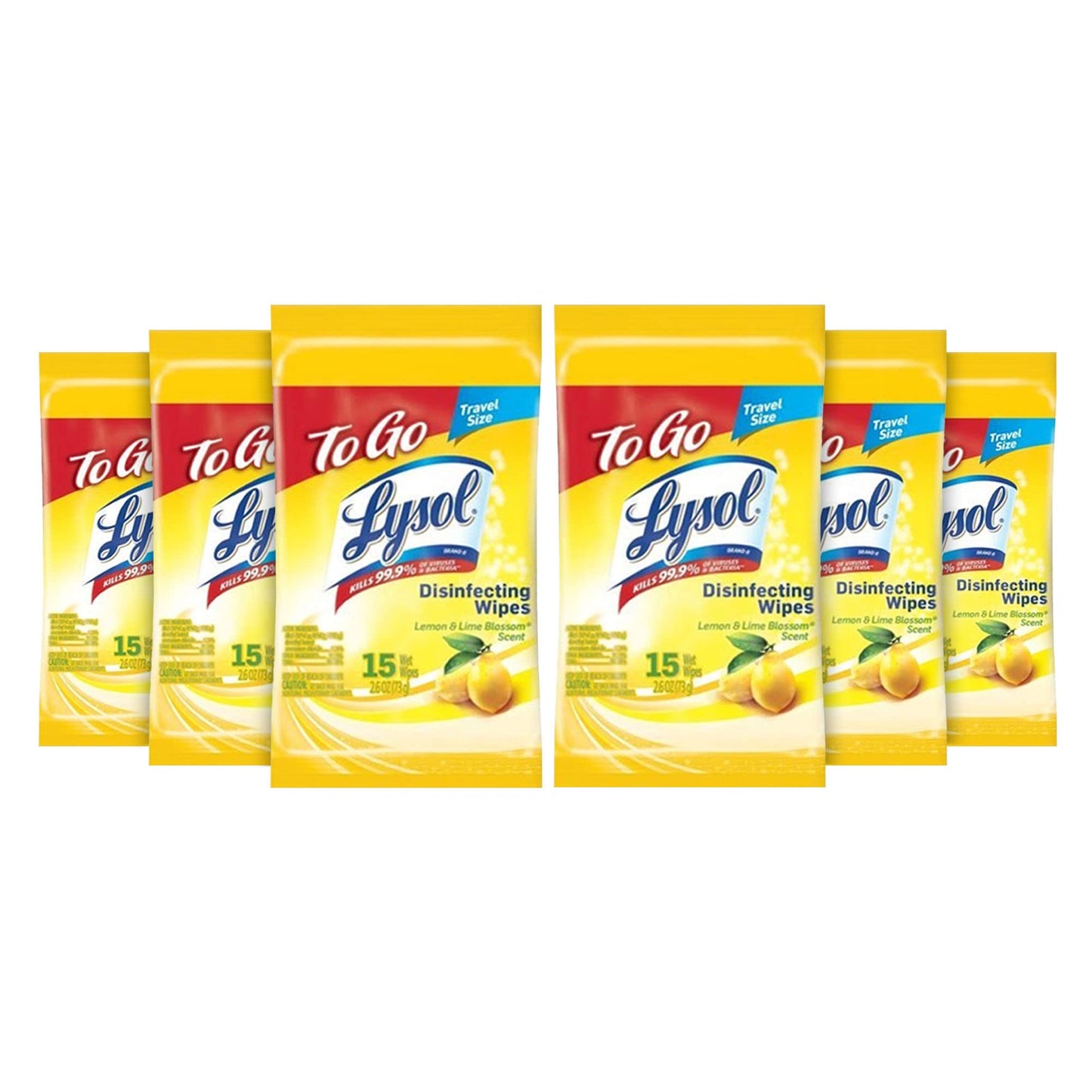 LYSOL Disinfecting Wipes - Lemon & Lime Blossom To-Go Flatpack 15 ct. (Pack of 6)