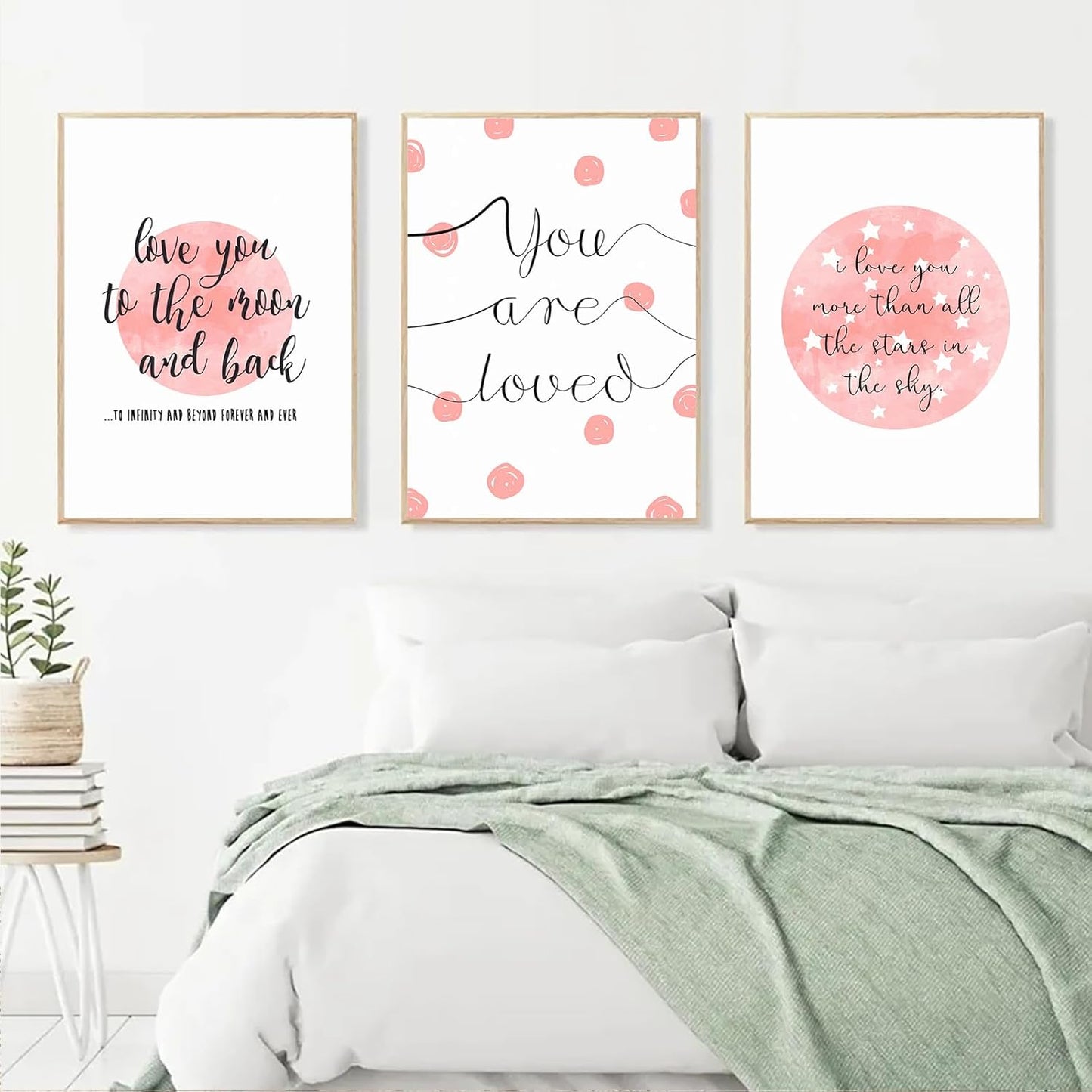 PUYIQARE (16x24inchx3 I Love You To The Moon And Back Wall Art prints Pictures Pink Moon Posters Canvas Painting