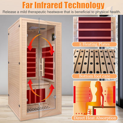 Home Sauna for 1 Person, Far Infrared Sauna with Color Changing Sauna Light,1200W Low EMF Heating Panels, Canadian Hemlock Wood Indoor Sauna, Negative Ion, Bluetooth Speakers, LCD Control Panel