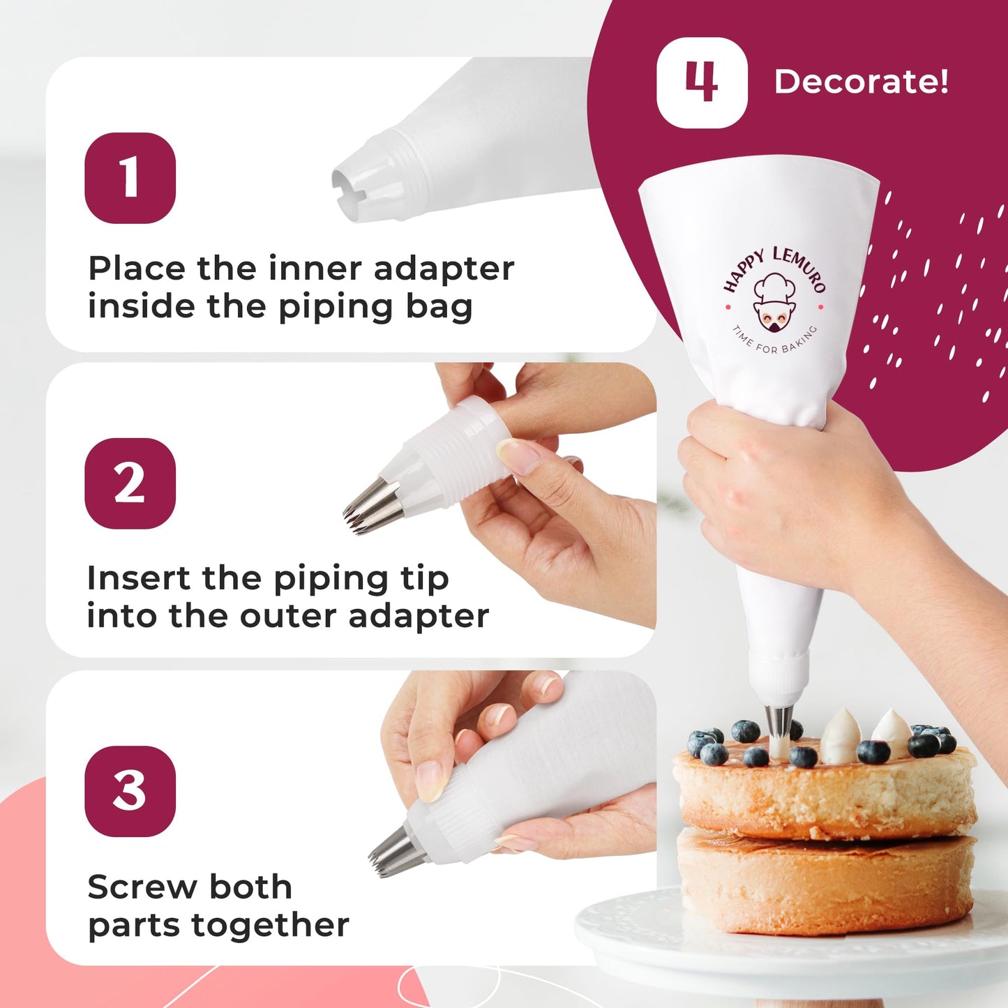 Cake Decorating Kit – Reusable 16" & 14" Cotton Piping Bags with 10 Large Stainless Steel Icing Tips – Durable, Food-Grade & Dishwasher Safe