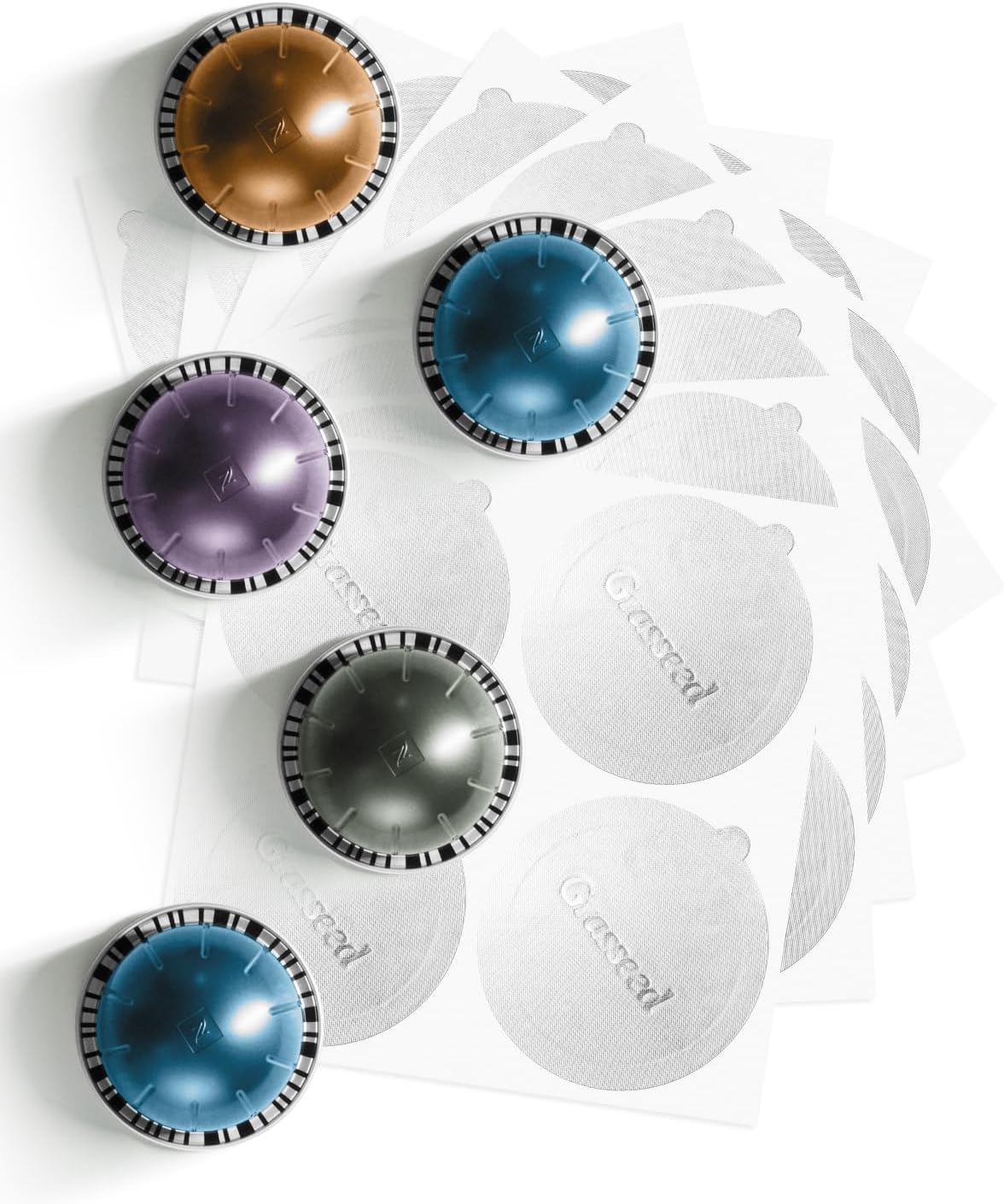 Grasseed Aluminum Foils Lids to Reuse Coffee Pods, Compatible with Nespresso VertuoLine Capsules, 120 Pcs
