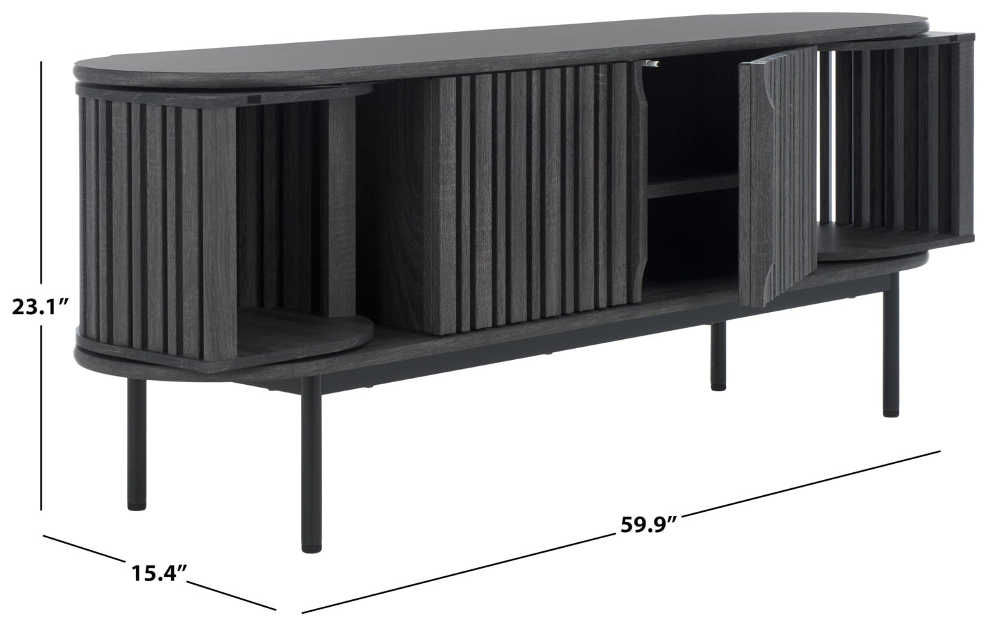 SAFAVIEH Enid TV Stand for up to 65" Flatscreen – Distressed Black, 4 Doors with Interior Storage, Cabinet Style Entertainment Media Console (MED9639E)
