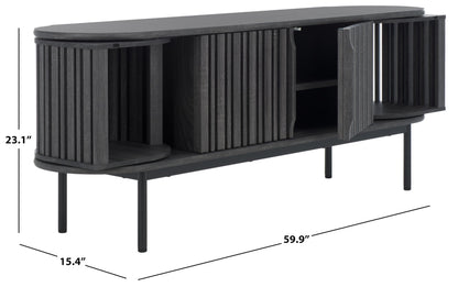 SAFAVIEH Enid TV Stand for up to 65" Flatscreen – Distressed Black, 4 Doors with Interior Storage, Cabinet Style Entertainment Media Console (MED9639E)