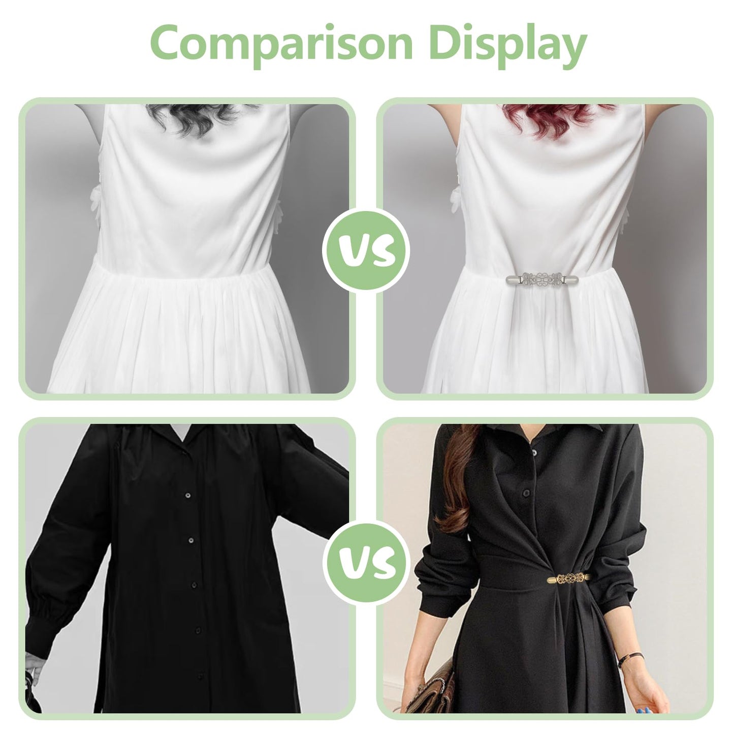 ROPAKED 3 Pcs Cinch Clips Vintage Sweater Clips Dress Clip Back Cinch Shawl Cardigan Collar Clip to Tighten Dress Pant Waist Tightener for Women