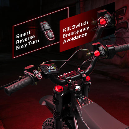 Heybike Villain Electric Dirt Bike, 4160W E Dirt Bike with 52V 26AH Battery, 14"/12" Fat Tire Electric Motorcycle for Teens, Max 45MPH Ebike with Reversing Function（Standard; Inky Black）