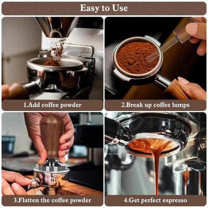 Y-Step 51mm Espresso Tamper Set, 30 lb Consistent Pressure Calibrated Coffee Tamper with Spring Loaded, Silicone Mat, Coffee Stirrer Espresso Distribution Tool, Wooden Barista Kit for Espresso Machine