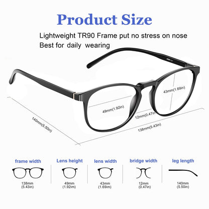 FEIYOLD Blue Light Blocking Glasses Women/Men,Retro Round Anti Eyestrain Computer Gaming Glasses(Black+Blue)