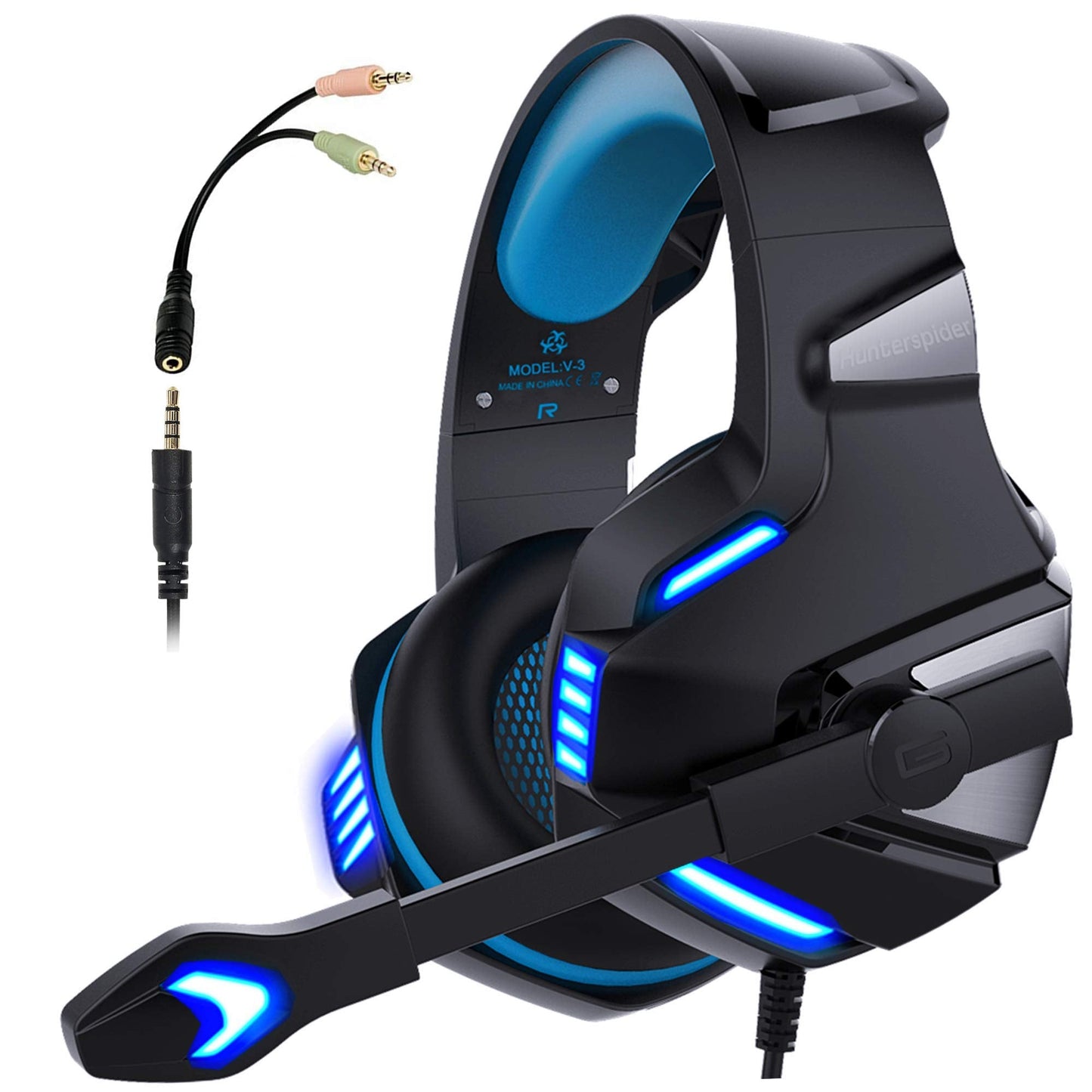 Micolindun Gaming Headset for Xbox One, PS4, PC, Over Ear Gaming Headphones with Noise Cancelling Mic LED Light, Stereo Bass Surround, Soft Memory Earmuffs for PS5, Smart Phone, Laptops, Tablet